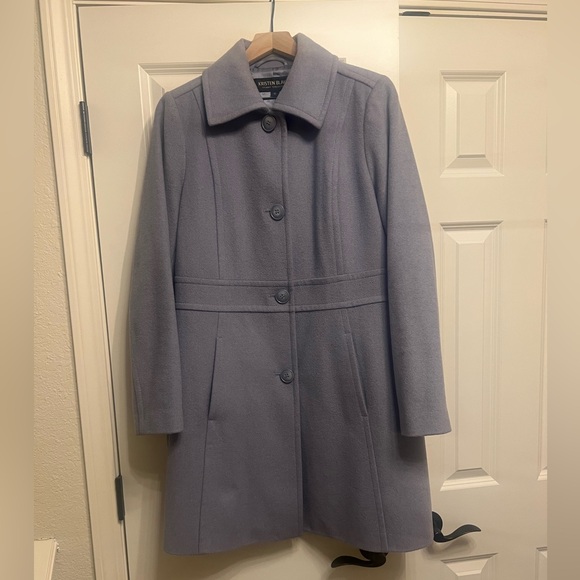 Kristen Blake Women's Wool Blend Walking Coat, Light Blue Long Jacket Peacoat - Picture 2 of 12